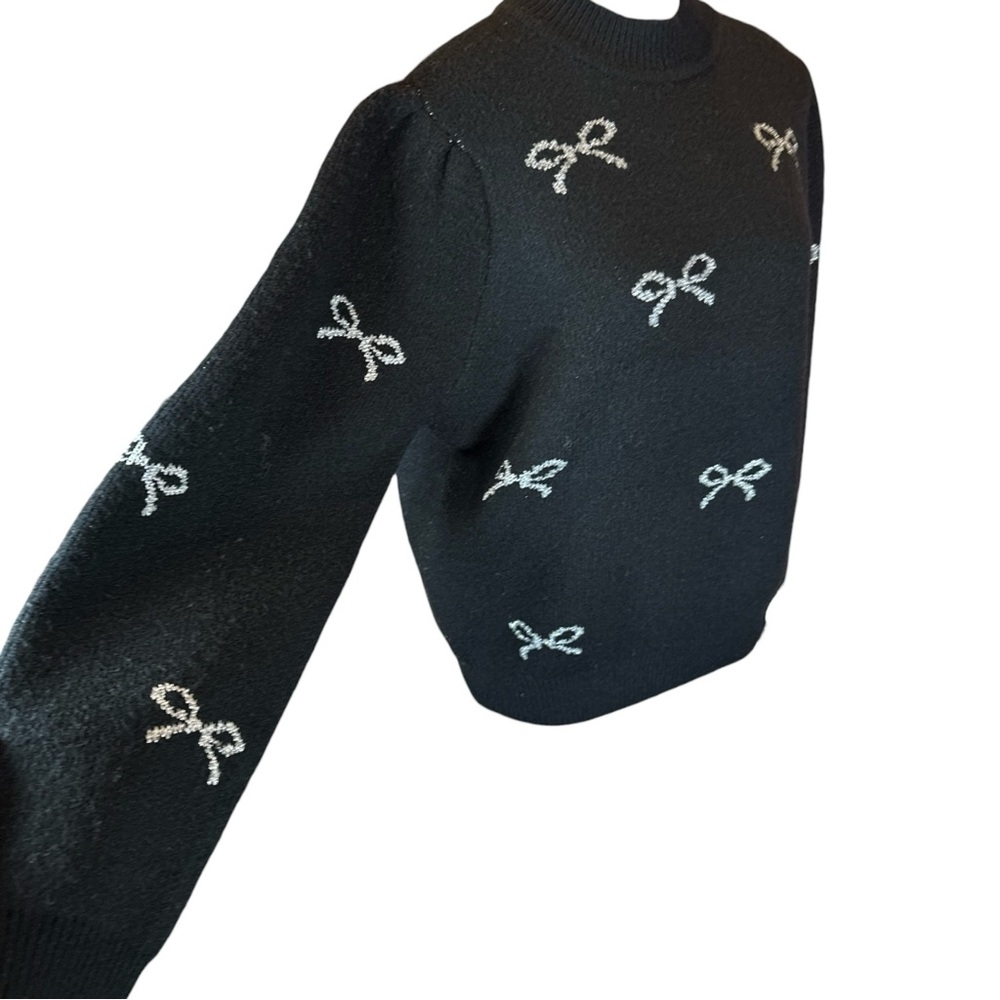 Nanette Lepore NWT Black Sweater with Silver Bow Design - Picture 3 of 9